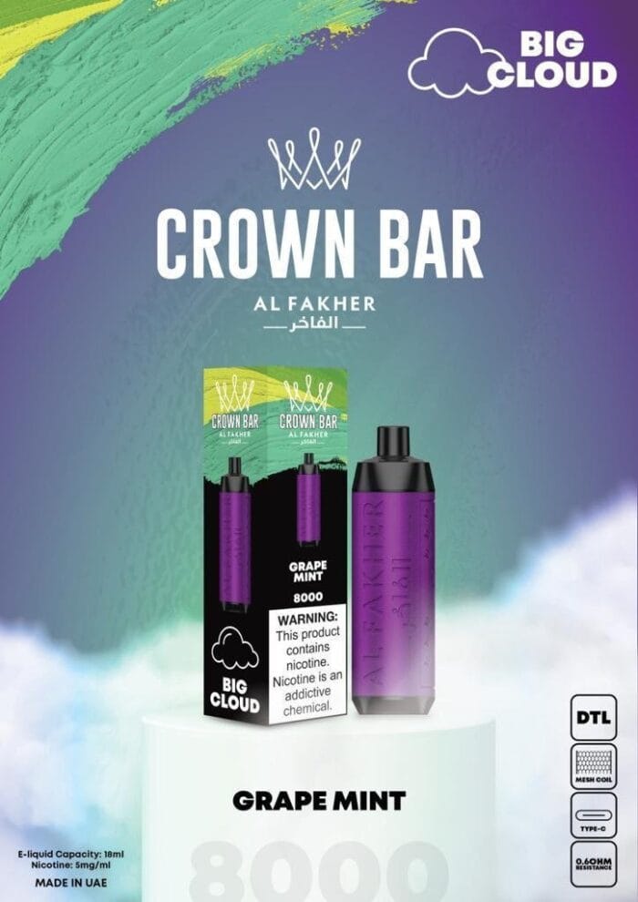 Al Fakher 8000 Puffs Crown Bar Disposable Dtl Big Cloud Best Vape Shop In Dubai Vape Shop Near Me 2