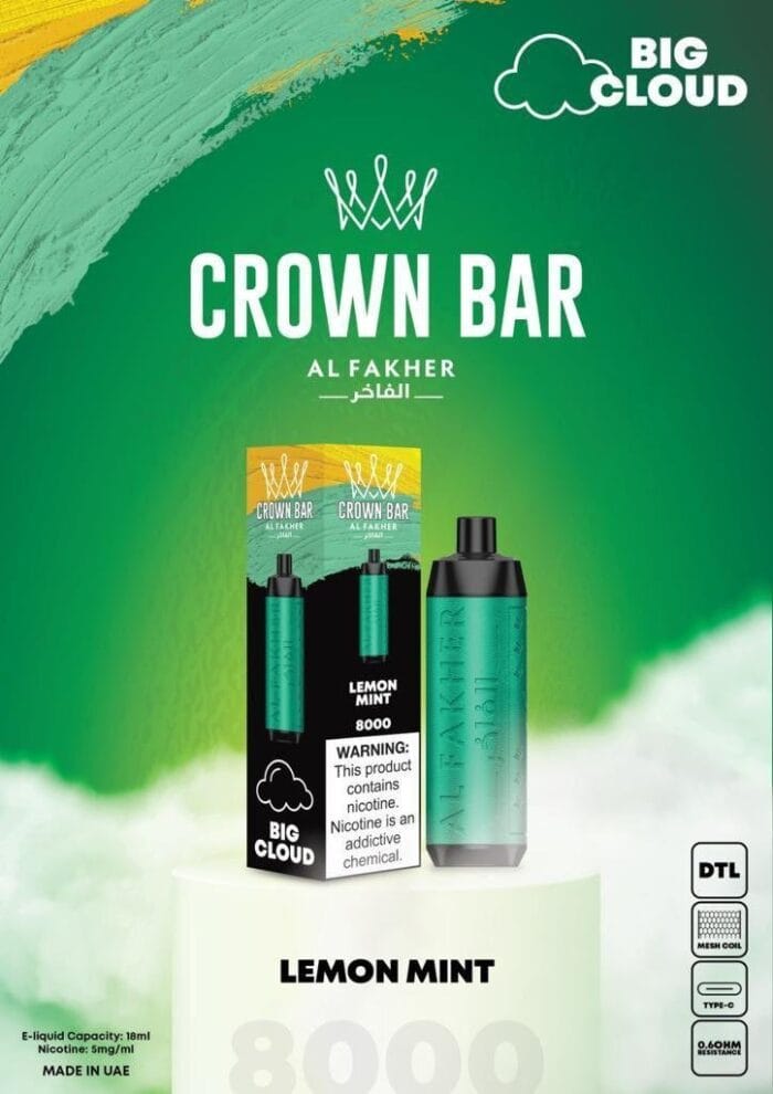 Al Fakher 8000 Puffs Crown Bar Disposable Dtl Big Cloud Best Vape Shop In Dubai Vape Shop Near Me 3