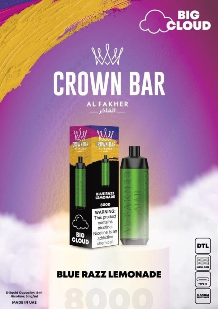 Al Fakher 8000 Puffs Crown Bar Disposable Dtl Big Cloud Best Vape Shop In Dubai Vape Shop Near Me 5