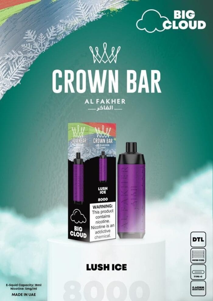 Al Fakher 8000 Puffs Crown Bar Disposable Dtl Big Cloud Best Vape Shop In Dubai Vape Shop Near Me 8