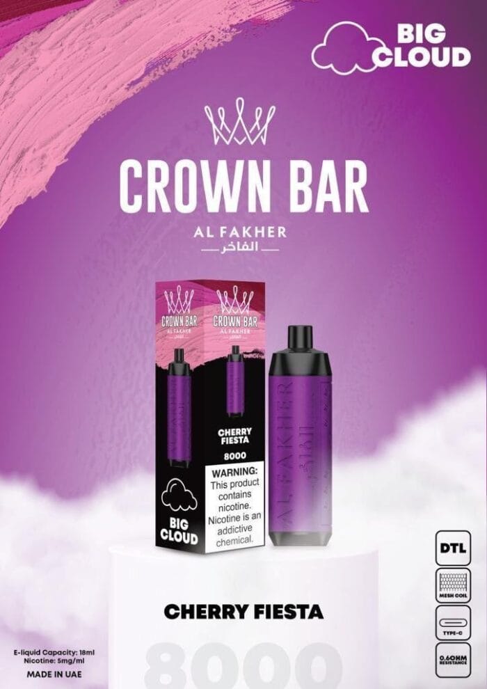 Al Fakher Cherry Fiesta Crown Bar 8000 Puffs Disposable Best Vape Shop In Dubai Vape Shop Near Me