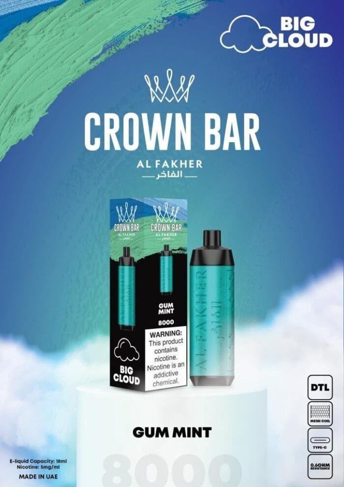 Al Fakher Gum Mint Crown Bar 8000 Puffs Best Vape Shop In Dubai Vape Shop Near Me