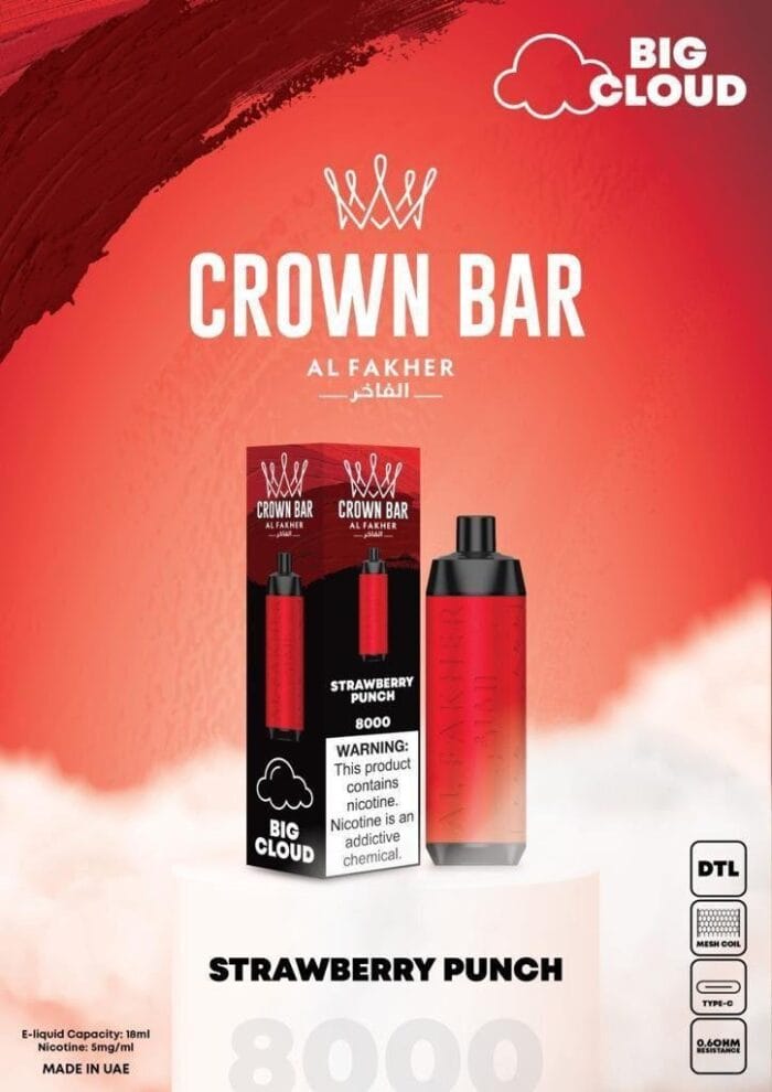 Al Fakher Strawberry Punch Disposable Vape 8000 Puffs Crown Bar Best Vape Shop In Dubai Vape Shop Near Me